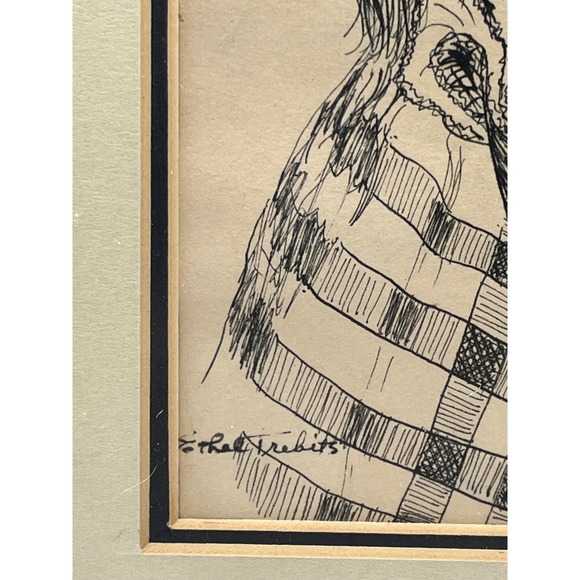 Vintage Orig Ink Drawings Framed Matted 1943 Ethel Trebits cultural garment Folk - Picture 6 of 9